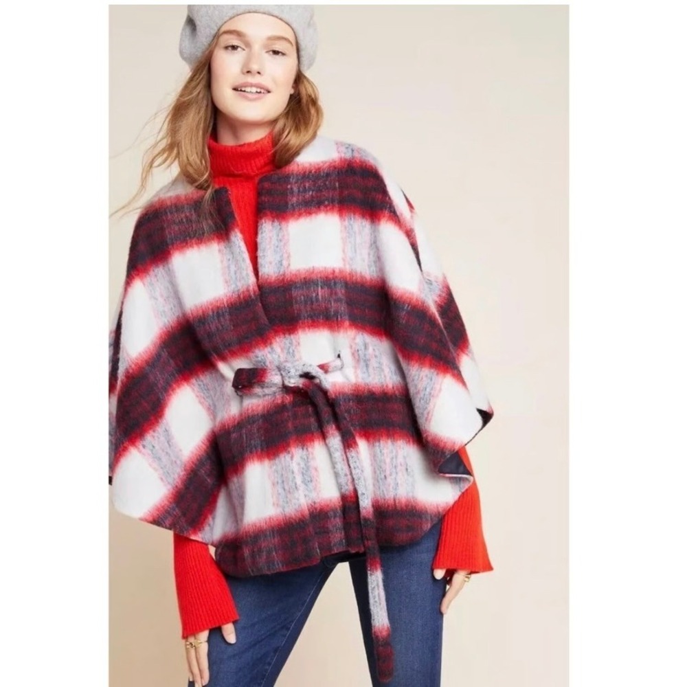 Andersen & Lauth Plaid Wool Cape Poncho Tie‎ Front Oversized Cozy